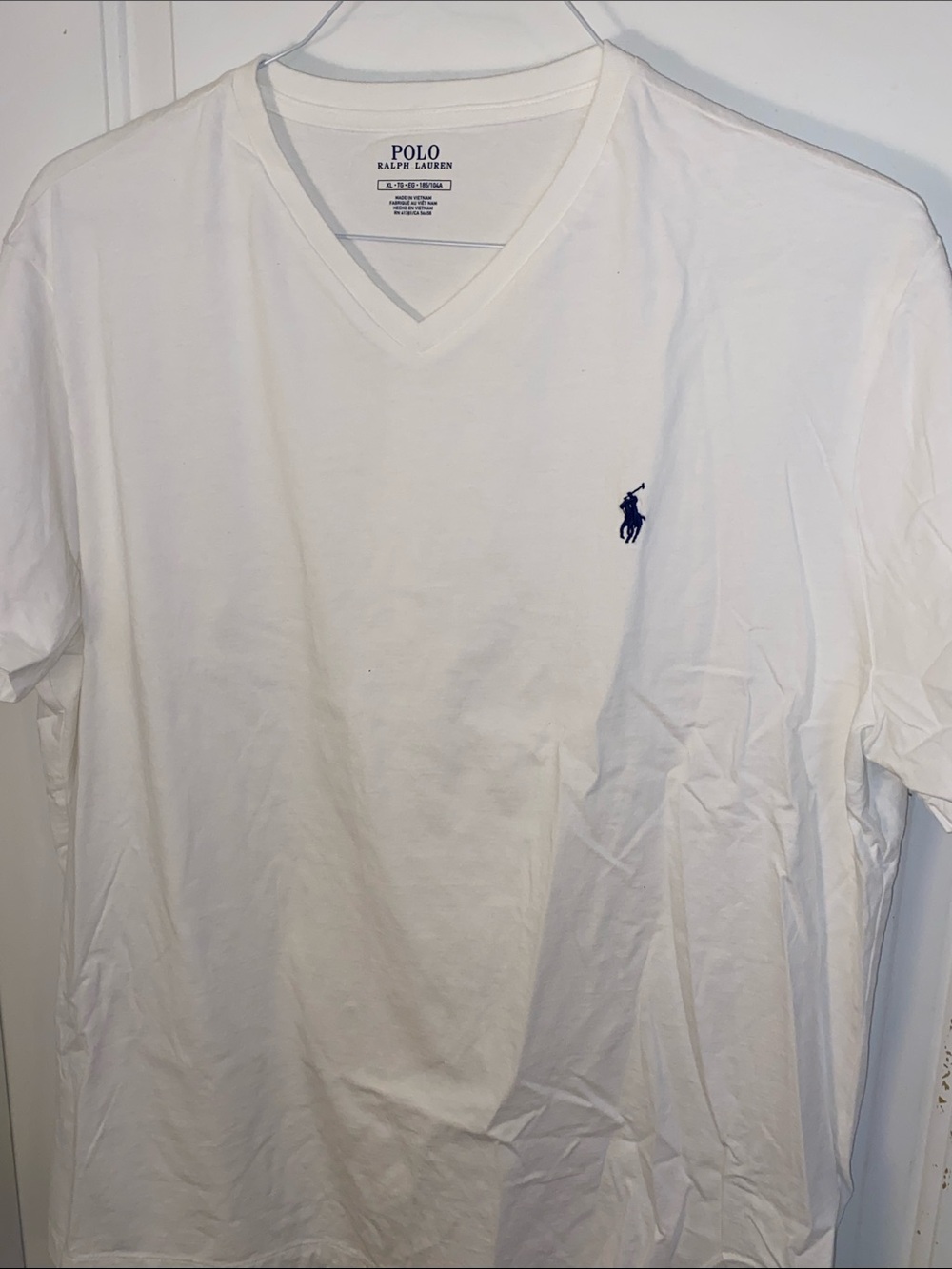 Polo by Ralph Lauren White V-Neck Tee with Navy Pony Size XL